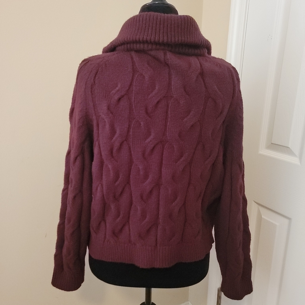 Talbots  Burgundy Large Cable Knit Zip Up Sweater Jacket Size  XLP - Picture 2 of 5